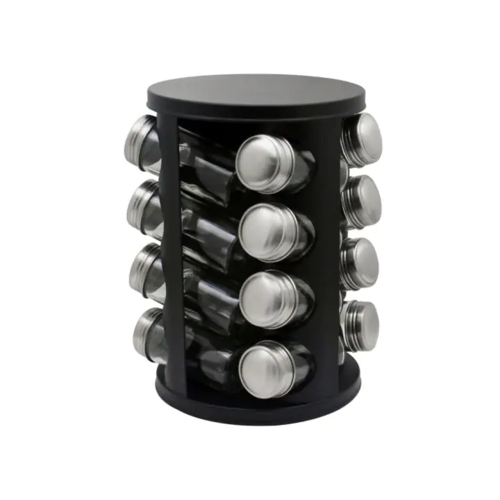 Бурканчета за подправки на стойка ZEPHYR ZP 1217 CR16, 16 бр. бурканчета, 4 нива, Въртяща се основа, Черен, (18572)