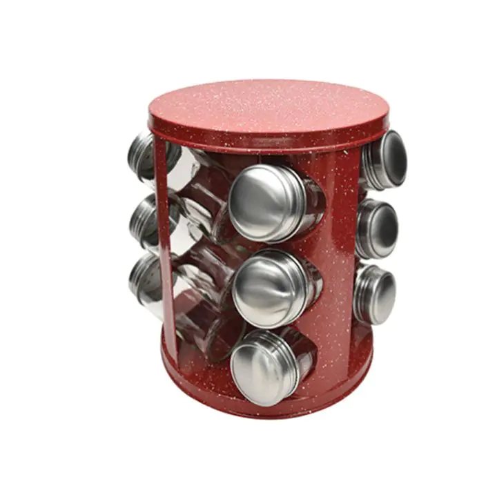 Бурканчета за подправки на стойка ZEPHYR ZP 1217 CR12, 12 бр. бурканчета, 3 нива, Въртяща се основа, Червен мрамор, (18574)