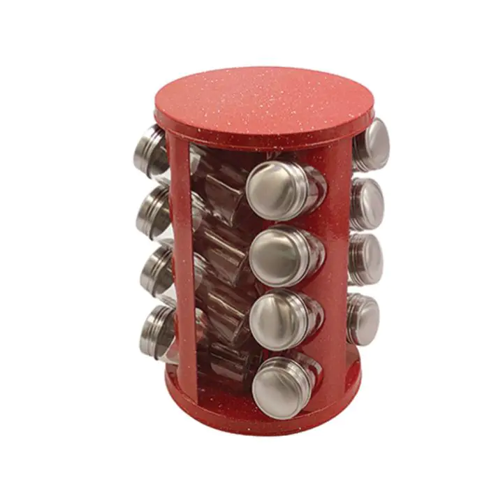 Бурканчета за подправки на стойка ZEPHYR ZP 1217 CR16, 16 бр. бурканчета, 4 нива, Въртяща се основа, Червен мрамор, (18570)