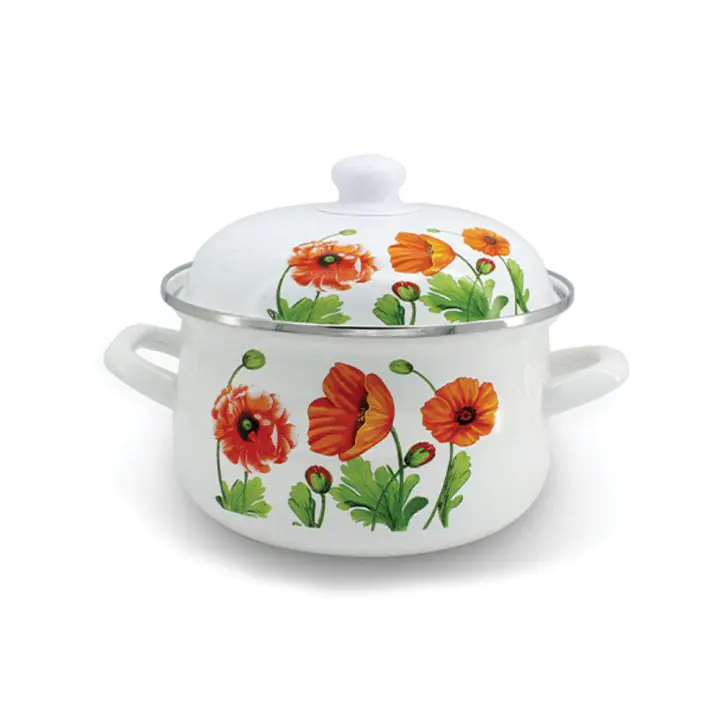 Тенджера с метален капак SAPIR SP 4518 I18, 1.85 литра, 18х11 см, Емайл, Бял с декорация, (18221)