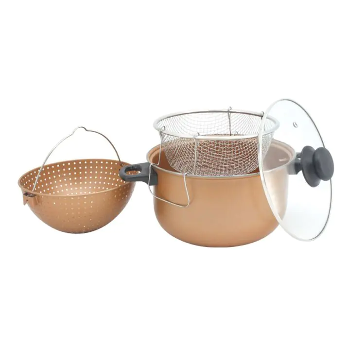 Тенджера с гевгир и кошница SAPIR SP 1213 P, 4 литра, 24х12.5 см, Незалепващо покритие, Меден цвят, (18395)