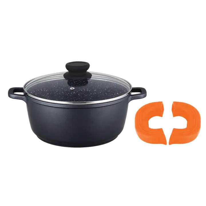 Тенджера с капак ZEPHYR ZP 4318 M28, 6.5 литра, 28х12.5 см, Ръкохватки, Покритие Granite, Индукция, Черен, (18195)