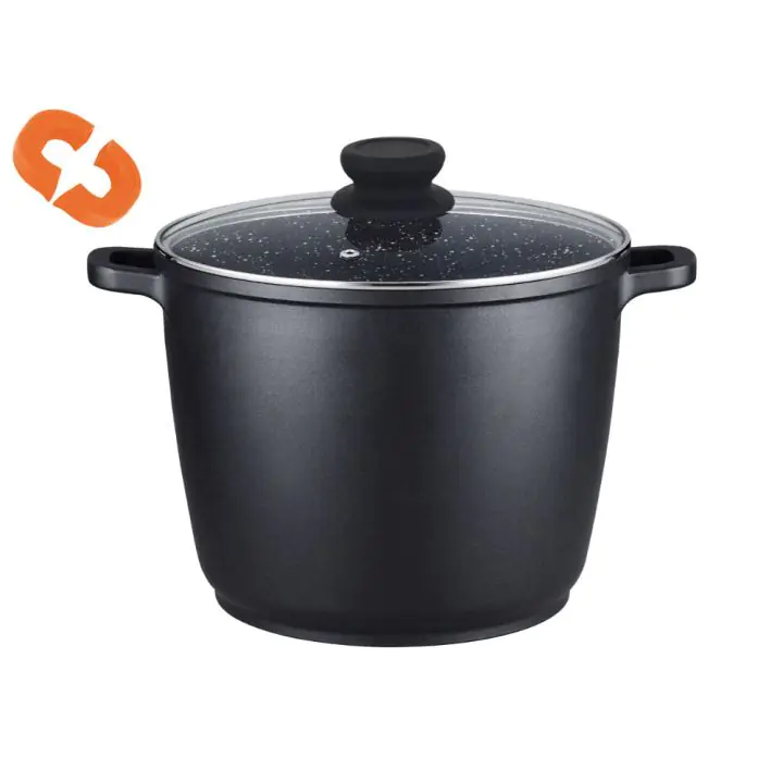 Дълбока тенджера с капак ZEPHYR ZP 4318 M24D, 6.2 литра, 24х16.5 см, Ръкохватки, Покритие Granite, Индукция, Черен, (18196)