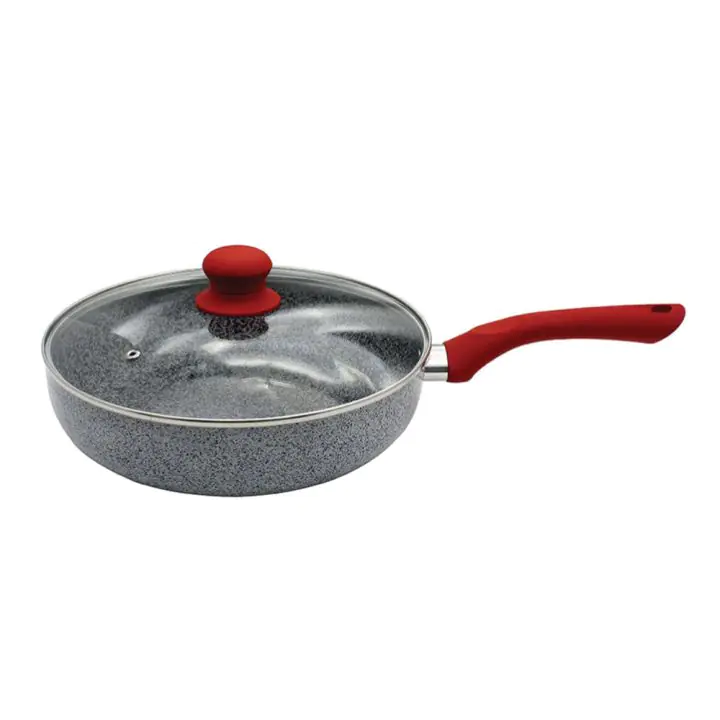 Дълбок тиган с капак ZEPHYR Actual line ZP 1319 NM24CD, 24х6.5 см, Мраморно-керамично покритие, Индукция, Сив/червен, (18131)