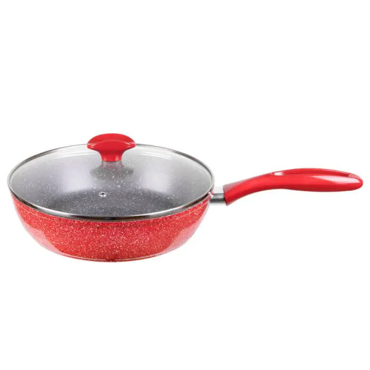 Дълбок тиган с капак ZEPHYR Red Passion ZP 4419 E24CD, 24х6.5 см, Мраморно покритие, Индукция, Червен, (18134)