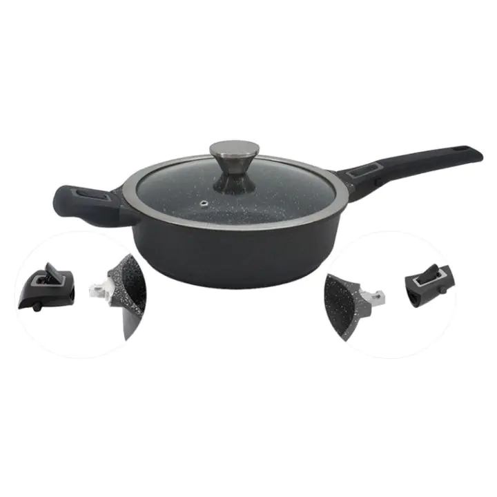 Дълбок тиган с капак и махащи се дръжки ZP 4317 28NC, 4.1 литра, 28х8 см, Мраморно покритие, Индукция, Черен, (18122)