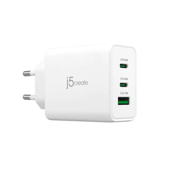 Мрежово зарядно j5create JUP3365E 65W, 3 порта, USB-C, USB-A, (35936694)