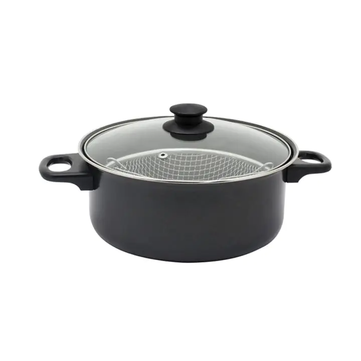 Тенджерa с кошница и капак ESPERANSA ES 1213 F, 24 см, 1.8 л, Незалепващо покритие, Черен, (18239)