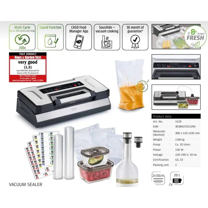 Промопакет машина за вакуумиране Caso VRH 790, кутии и консумативи, (35946283)