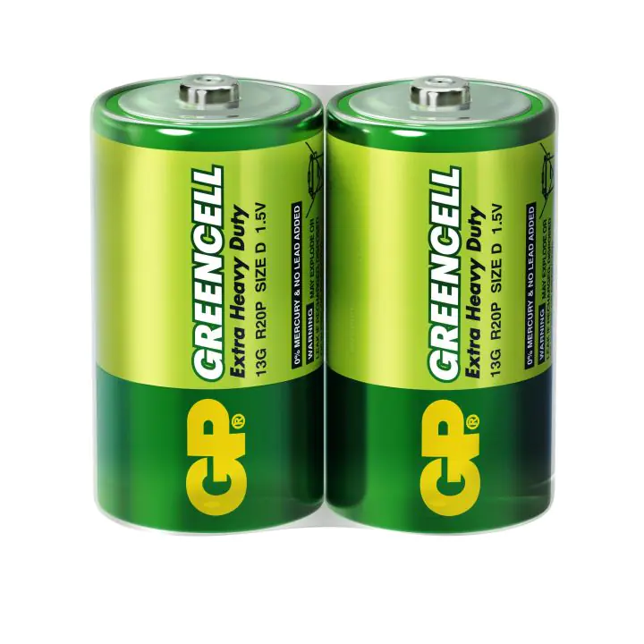Цинк карбонова батерия GP Greencell 13G-S2, R20, 2 бр. в опаковка / shrink, 1.5V, (35933890)