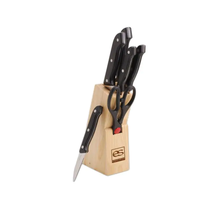 Комплект ножове с поставка ESPERANSA ES 1630 A, 7 части, Ножици, Неръждаема стомана, Черен, (18379)