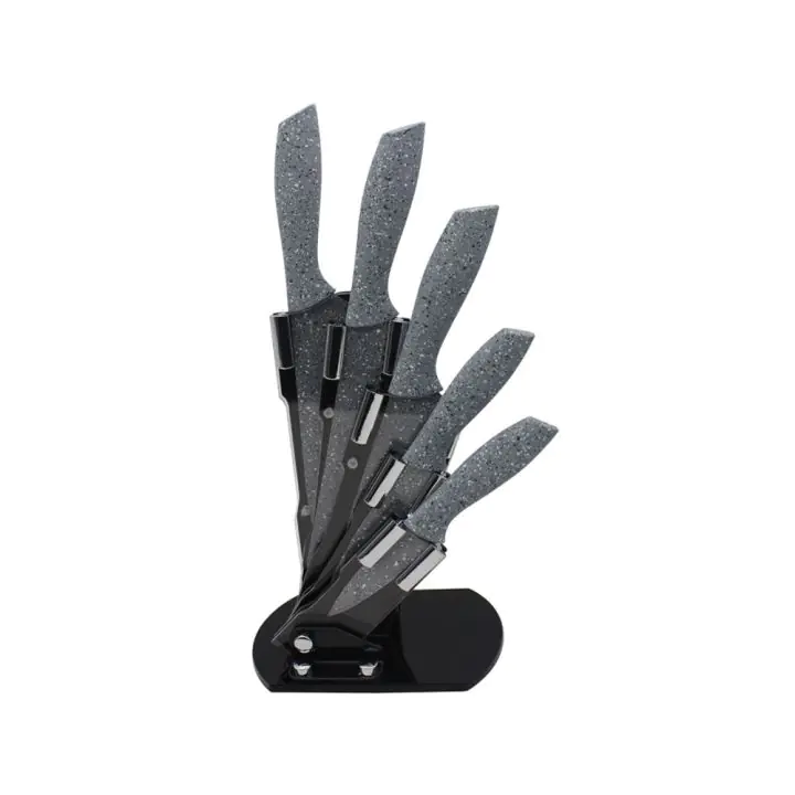 Комплект ножове с поставка ZEPHYR ZP 1633 CS5AS, 6 части, Неръждаема стомана, Мраморно покритие, Сив, (18375)