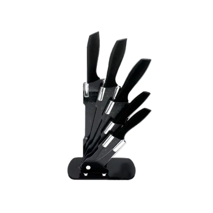 Комплект ножове с поставка ZEPHYR ZP 1633 BS5AS, 6 части, Неръждаема стомана, Мраморно покритие, Черен, (18371)