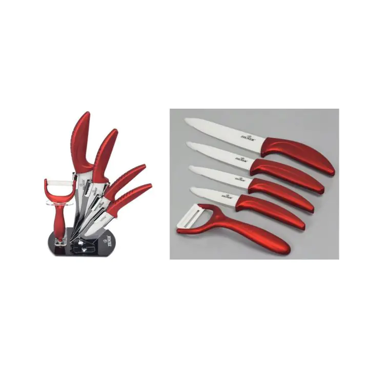 Комплект ножове с поставка ZILNER ZL 5123, 6 части, Белачка, Керамично покритие, Червен, (18382)