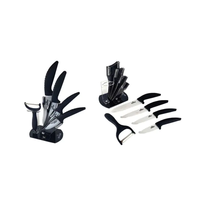Комплект ножове с поставка ZILNER ZL 5124, 6 части, Белачка, Керамично покритие, Черен, (18388)