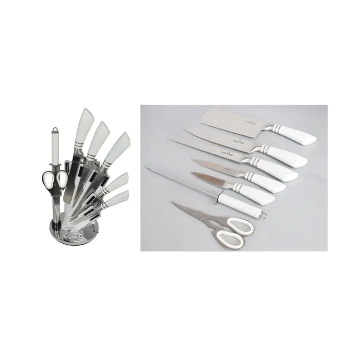 Комплект ножове с поставка ZILNER ZL 5128, 8 части, Точило, Ножици, Неръждаема стомана, Бял, (18392)