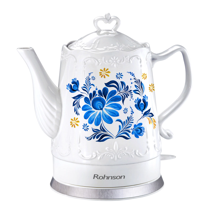 Керамична кана Rohnson R-7806, 1200W, 1.5 литра, бяла със сини цветя, (16806)