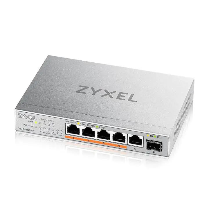 Суич ZyXEL XMG-105HP 5 портов 2,5Gb + 1xSFP+, 4 порта 70W PoE++, неуправляем, (35937670)