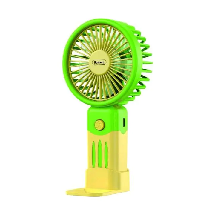Преносим ръчен вентилатор Rosberg R51760M, USB, 2W, 3 скорости, Бутон On/Off, Жълт/Зелен, (35931871)
