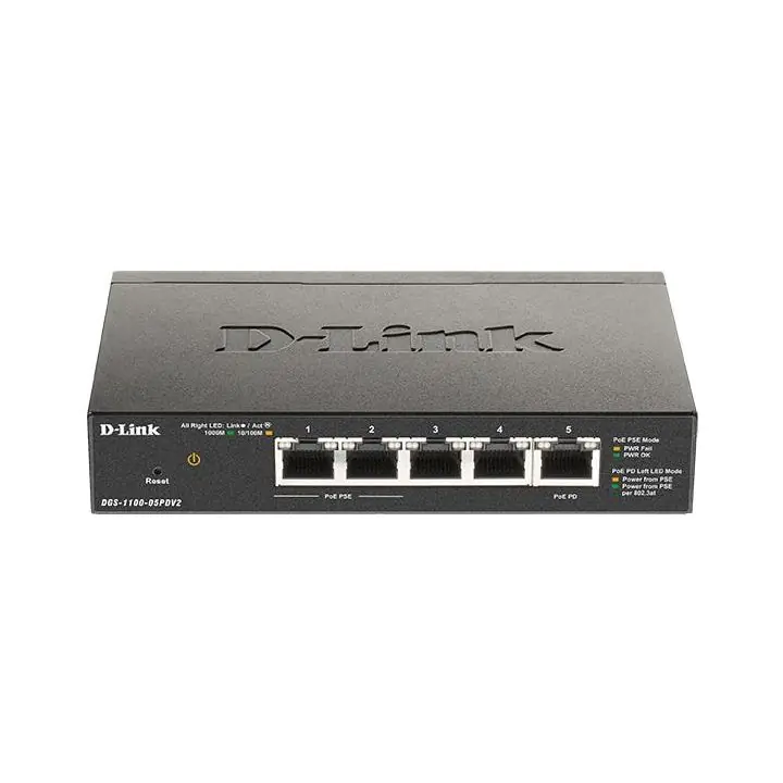 Суич D-Link DGS-1100-05PDV2, 5 портов 10/100/1000 Gigabit Smart Switch,PoE, управляем, (35936066)