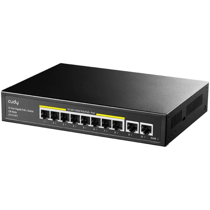 Суич Cudy GS1010PE, 8 портов, 10/100/1000, PoE 120W, 2 x Uplink порта, (35936086)