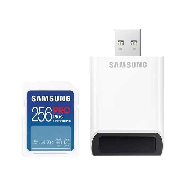 Карта памет Samsung PRO Plus, SD Card, 256GB, USB Четец, Бяла, (35937303)