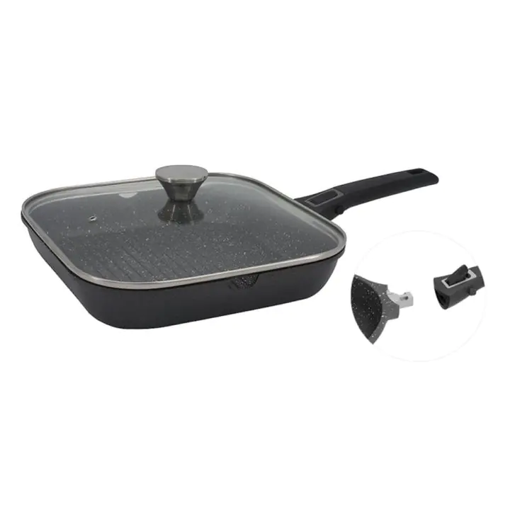 Грил тиган с капак и махаща се дръжка ZEPHYR ZP 4316 28NC, 28 см, Мраморно покритие, Индукция, Черен, (18098)