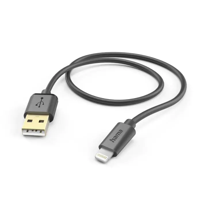 Кабел HAMA USB-A - Lightning 1.5м, позл.конектори,черен, (35936817)