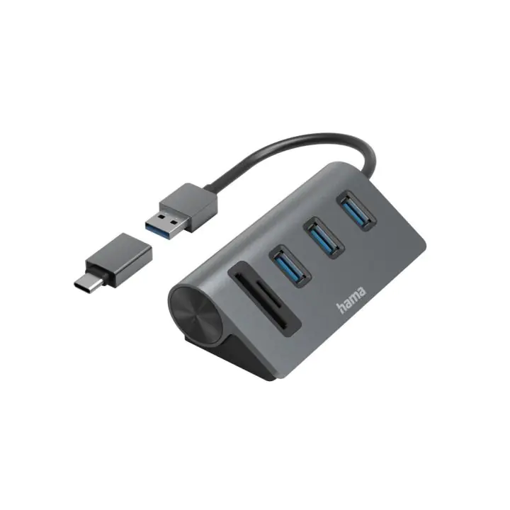HAMA USB хъб/четец на карти, 5 портов, 3x USB-A, SD, microSD, вкл. USB-C адаптер, (35937471)