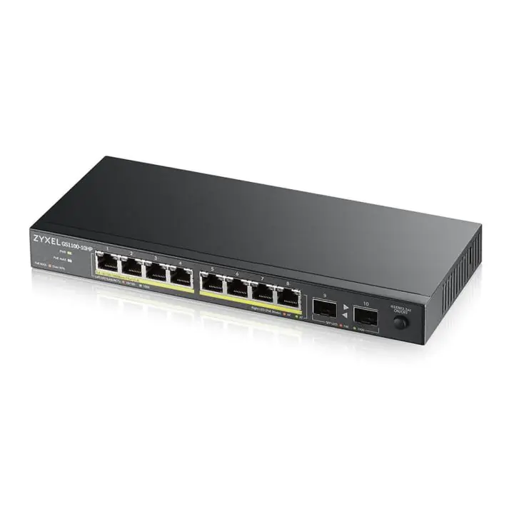 Суич ZYXEL GS1100-10HP, 8-портов, Gigabit, PoE, 2xSFP, (35934972)