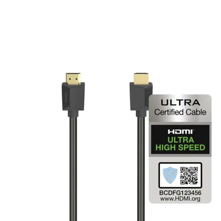 Кабел HAMA High Speed, HDMI мъжко - HDMI мъжко, 8K, 48GB/s, Ethernet , 2 м, Позл. конектори, Черен, (35934230)