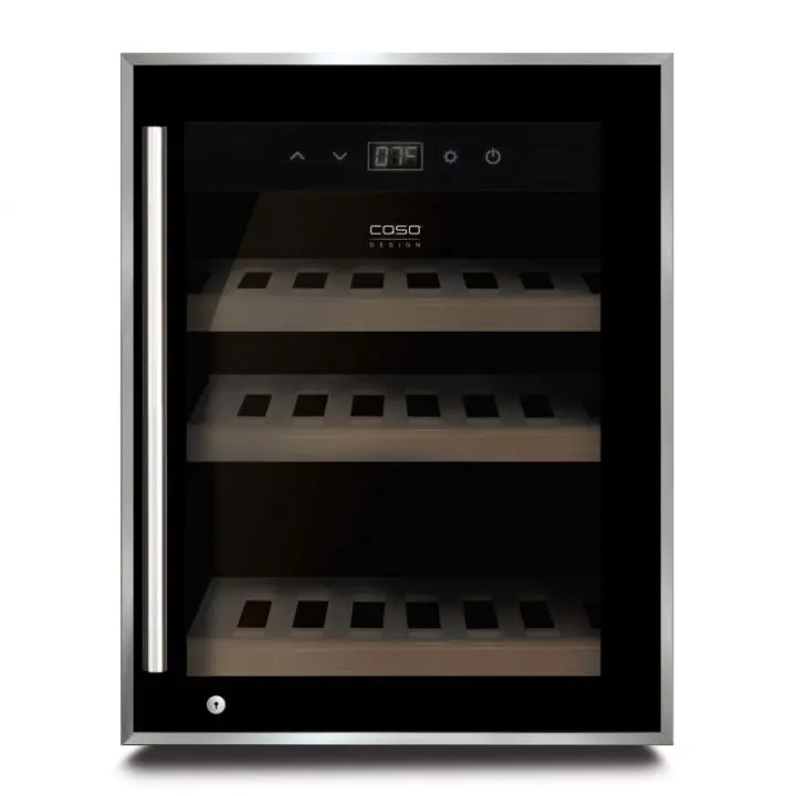 Хладилна витрина за охлаждане на вино CASO WineSafe12 black, 12 бутилки