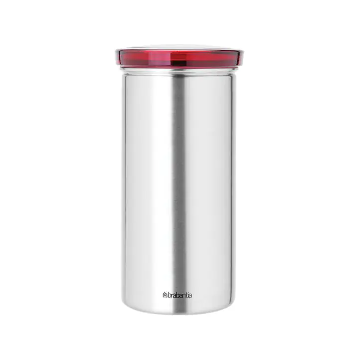 Буркан за 18 броя кафе-капсули Brabantia Matt Steel Fingerprint Proof, Red Lid, (35940994)