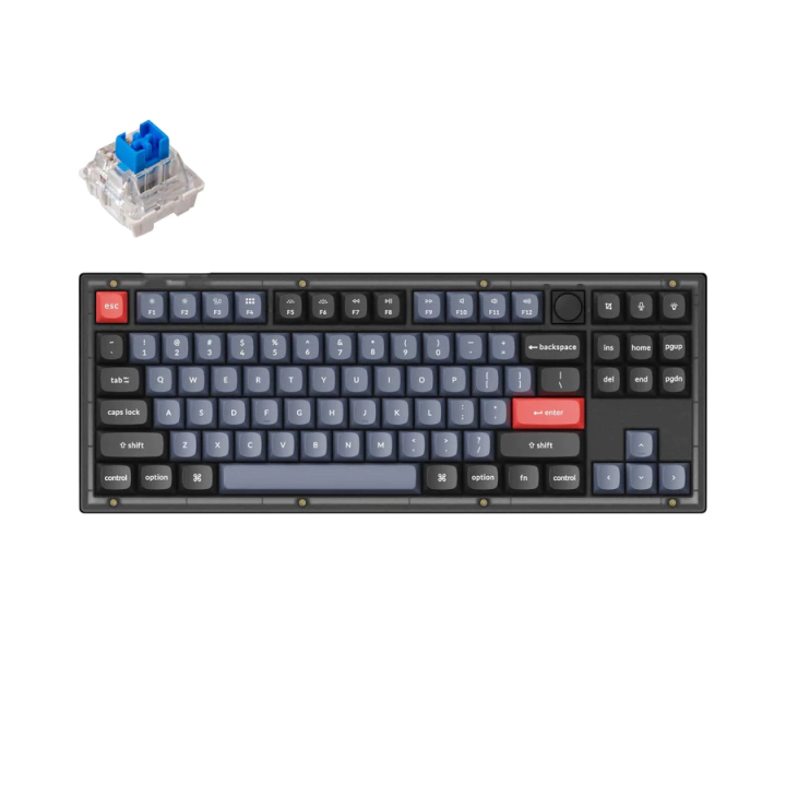 Геймърска Механична клавиатура Keychron V3 TKL Knob QMK Frosted Black Translucent, Keychron K Pro Blue Switch, RGB Backlight, (35935579)