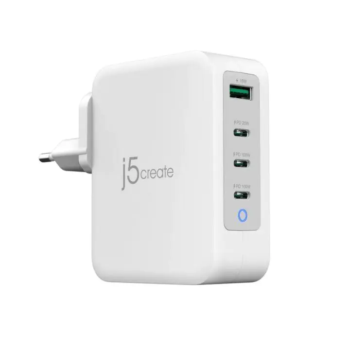 Мрежово зарядно j5create JUP43130E 130W, 4 порта, USB-C, USB-A, (35936689)