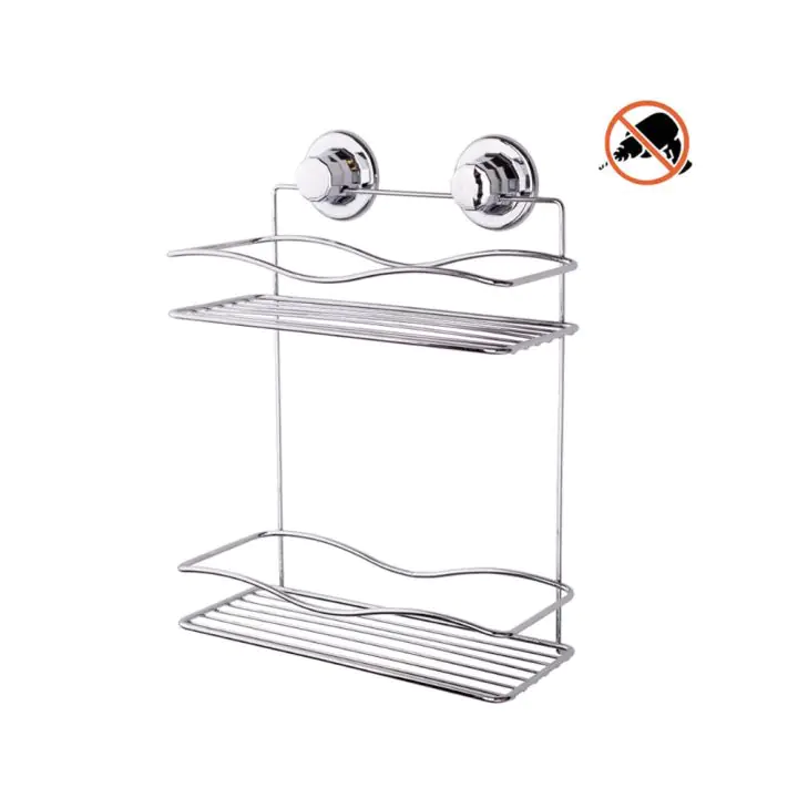 Правоъгълна етажерка за баня и кухня TEKNO-TEL DM 042, 2 нива, Вакуум, Сребрист, (18590)