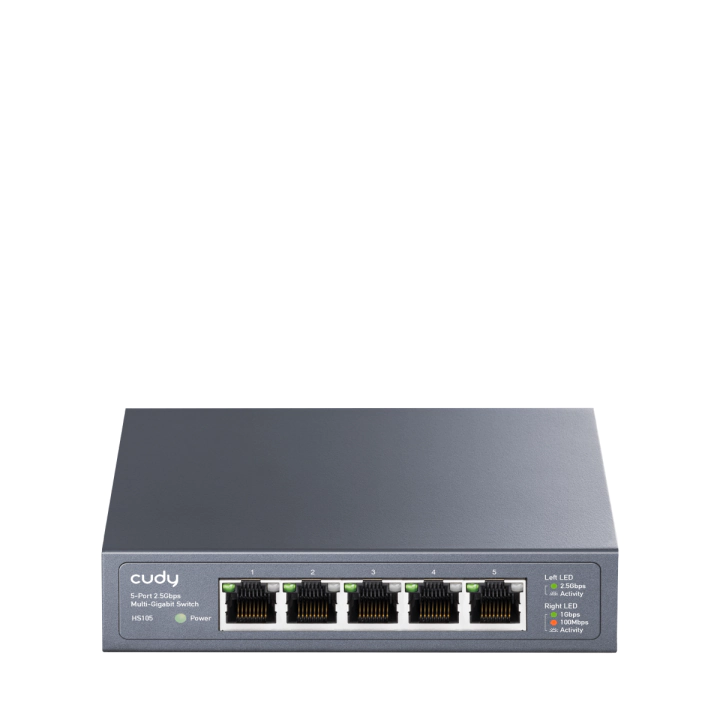 Суич Cudy HS105, 5x2.5G портов Gigabit Ethernet (RJ45), Метален корпус, (35938482)