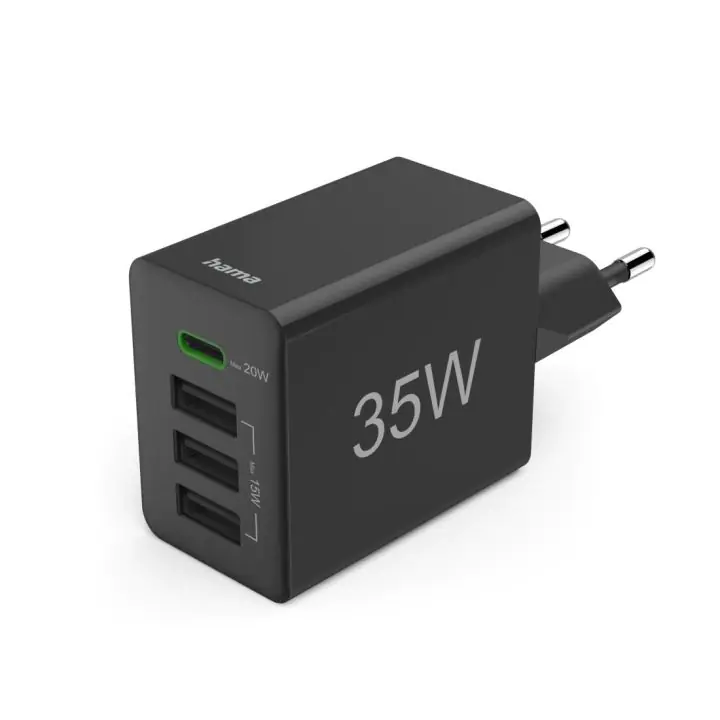 HAMA Мини Зарядно 220V 35 W, 1x USB-C PD, 3x USB-A, Черно, (35938568)
