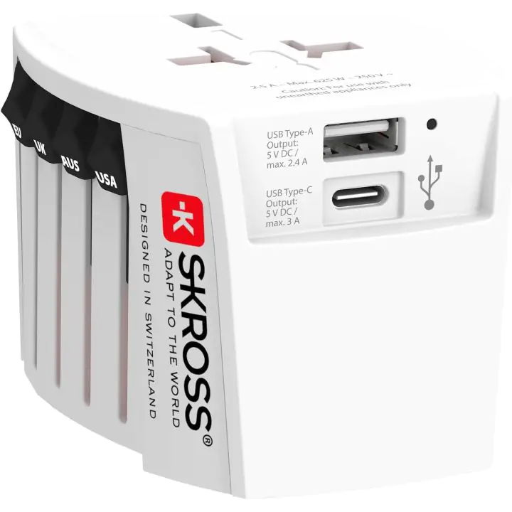 Адаптер SKROSS PRO MUV USB-A, USB-C, 1.302962, World, Бял, (35937083)