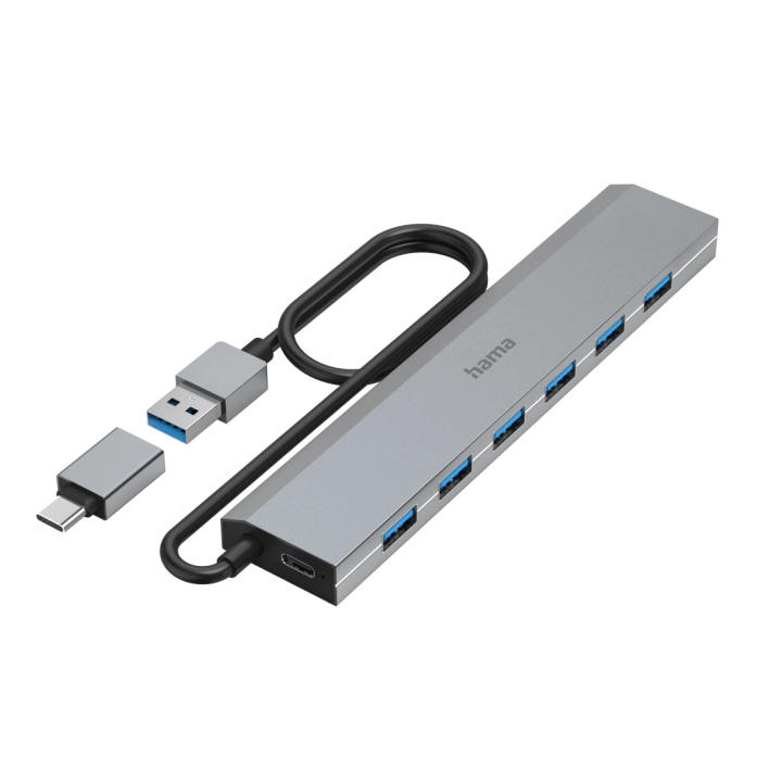 HAMA 7-портов хъб, USB 3.2 Gen 1, 5 Gbit/s, USB-C адаптер със захранване, (35935984)