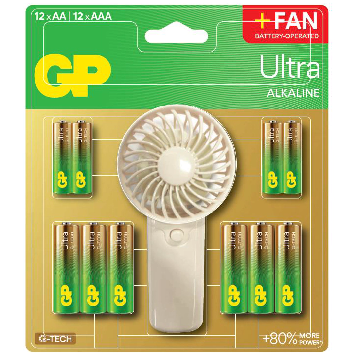 GP SUMMER PACK Алкални батерии ULTRA AA x 12 бр. + ULTRA AAA x 12 бр. + Fan/ Вентилатор/ GP BATTERIES, (35940158)