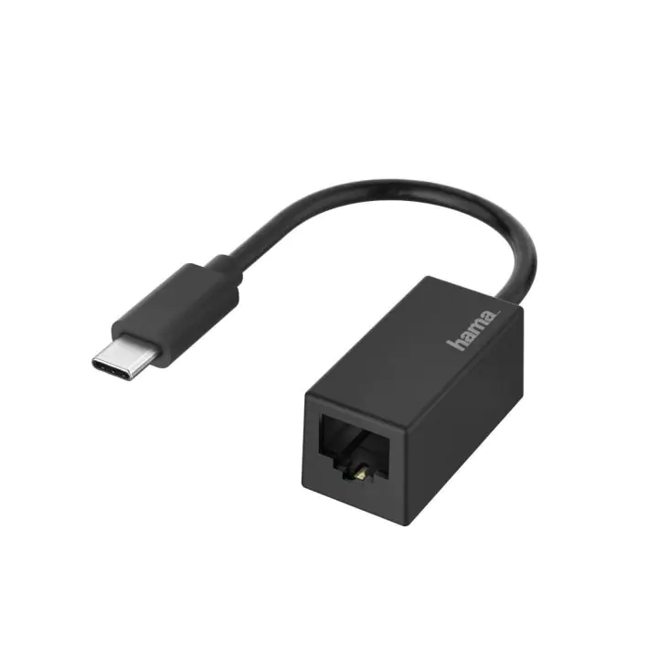 Мрежов адаптер HAMA, USB-C мъжко - RJ-45 женско, Gigabit, Черен, (35935353)