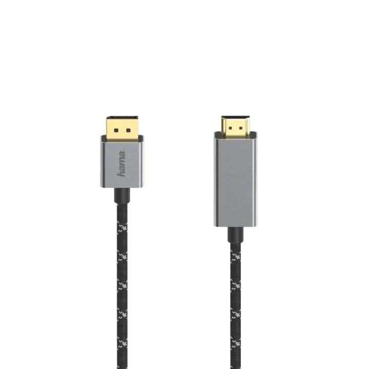 Кабел HAMA, DisplayPort мъжко - HDMI мъжко, Ultra-HD, 4K@60 Hz, 1.5м, Алуминий, Позлатени конектори, Черен, (35934450)
