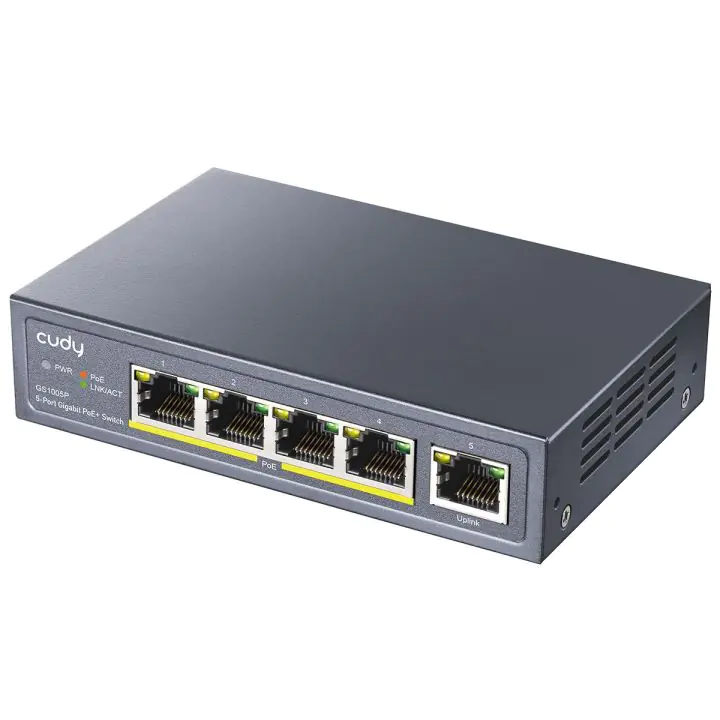 Суич Cudy GS1005P, 5 портов, 10/100/100, PoE+ Switch 60W, Uplink порт, (35935477)