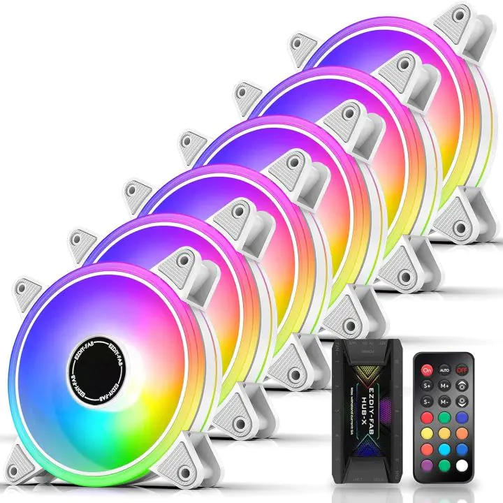 Комплект вентилатори EZDIY-FAB Moonlight White RGB PWM 120mm - 6 Pack, (35938935)