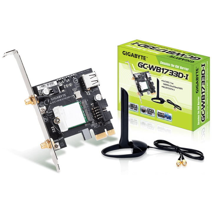 Безжичен PCI Express адаптер Gigabyte GC-WB1733D-I, 2x2 802.11ac 160MHz, Bluetooth 5.0, (35933334)