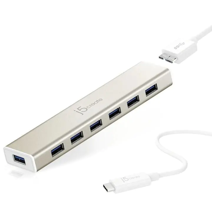 Хъб 7-портов J5 Create USB-C JCH377, USB 3.0, 1:7, Бял, (35934278)