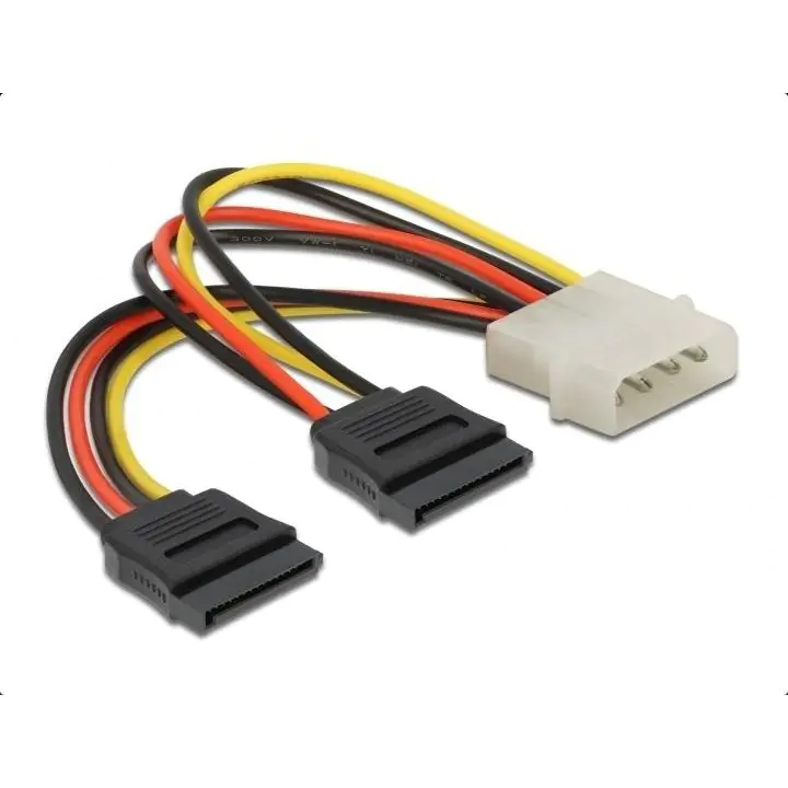 Кабел DeLock Power Molex 4 Pin мъжко към 2 x SATA 15 Pin, 16 cm, (35933816)
