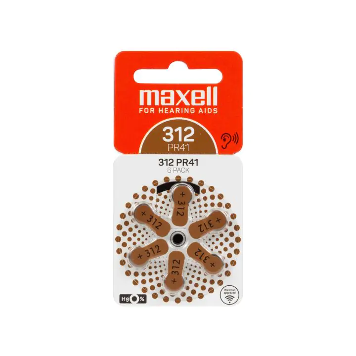 Батерия цинково въздушна MAXELL ZA312 6 бр. бутонни за слухов апарат в блистер, (35934122)
