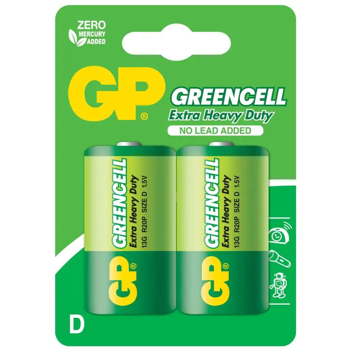 Цинк карбонова батерия GP R20, Greencell 13G-U2, 2 бр. в опаковка, blister, 1.5V, (35932546)